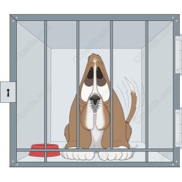 Heartfelt Basset Hound in Cage