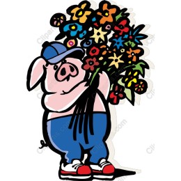 Charming Pig with Flowers