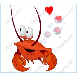 Whimsical Crab with Hearts and Bubbles