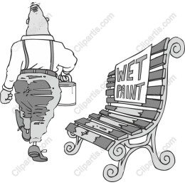 Whimsical Painter with WET PAINT Bench