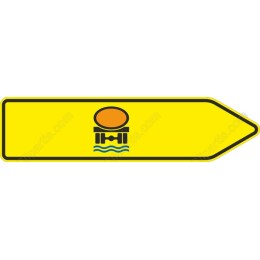 Vibrant Yellow Directional Sign with Wave and Sun Icon