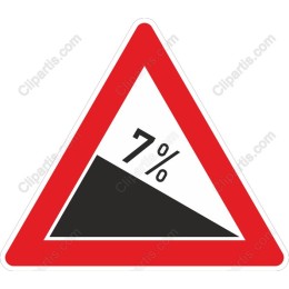 Caution 7% Downhill Gradient Road Sign
