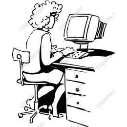 Professional Woman at Computer - Hand-Drawn