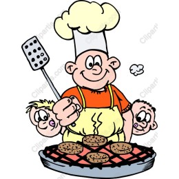Cheerful Chef Grilling Burgers