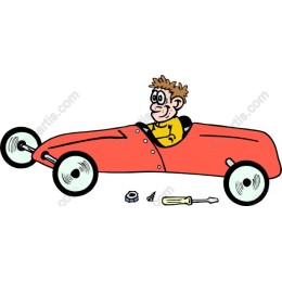 Cartoon Boy Driving Vintage Race Car