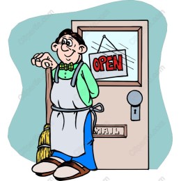Cheerful Shopkeeper Open Door