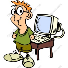 Playful Cartoon : Tech-Savvy Kid with Computer