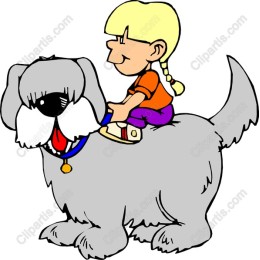 Whimsical of a Child Riding a Dog