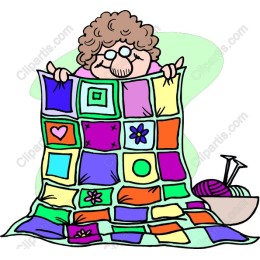 Charming Grandmother with Colorful Patchwork Quilt