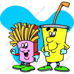 Cheerful Fast Food : French Fries and Soda Cartoon