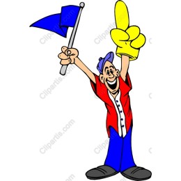 Cheerful Sports Fan with Flag and Foam Finger