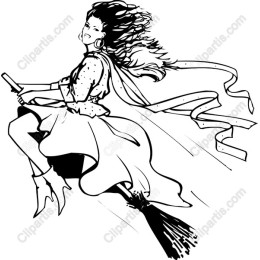 Whimsical Witch Riding Broom