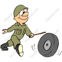 Playful Soldier Rolling Tire