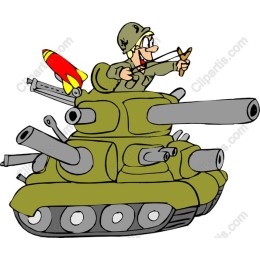 Whimsical Soldier on Tank Cartoon