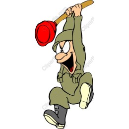 Cartoon Soldier Character with Plunger