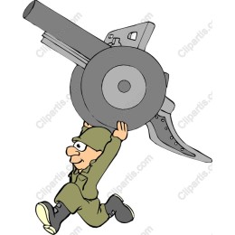 Humorous Soldier Lifting Cannon Cartoon