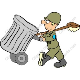 Cartoon Soldier with Trash Bin