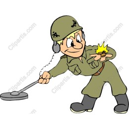 Cartoon Soldier with Metal Detector