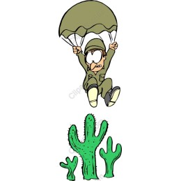 Parachuting Soldier with Cacti