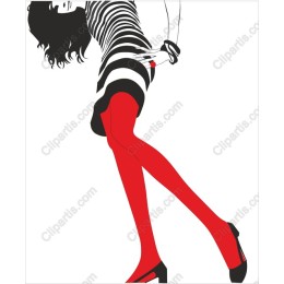 Chic Striped Dress with Red Tights