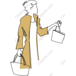 Elegant Line Drawing of a Fashionable Woman with Shopping Bags
