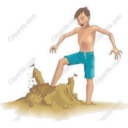 Playful Boy Sandcastle