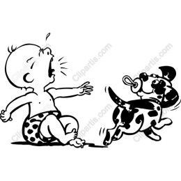 Crying Baby and Playful Puppy