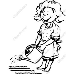 Cheerful Girl Watering Plants