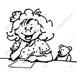 Cheerful Girl Sketching with Teddy Bear