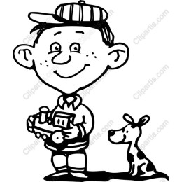Cheerful Boy with Toy Train and Dog