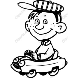 Cheerful Boy in Toy Car