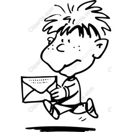 Cheerful Boy Running with Envelope