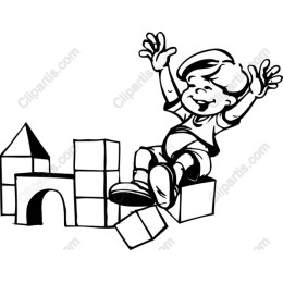 Joyful Boy Playing with Blocks
