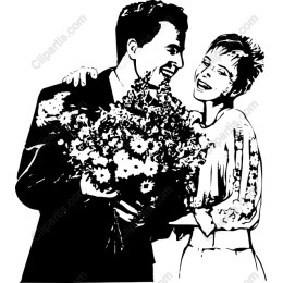 Joyful Couple with Flowers