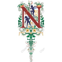 Ornate Letter 'N' with Cherubs