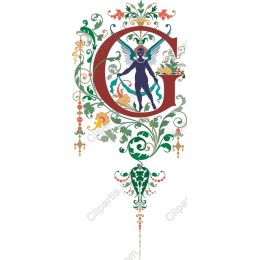Ornamental G with Floral Motifs and Figure