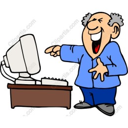 Cheerful Elderly Man Laughing at Computer