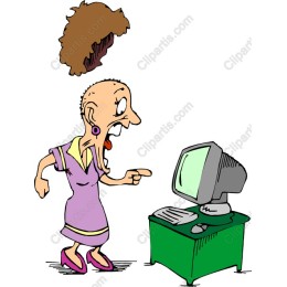 Expressive Cartoon Lady Shouting at Computer