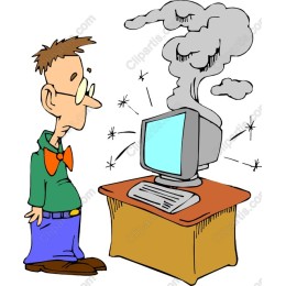 of a Bewildered Man Staring at a Smoking Computer