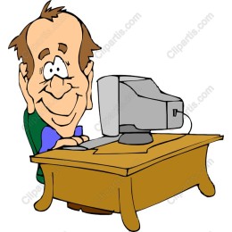 Cheerful Character at Computer