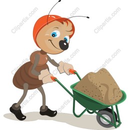 Cheerful Ant with Wheelbarrow
