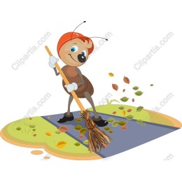 Cheerful Cartoon Ant Sweeping