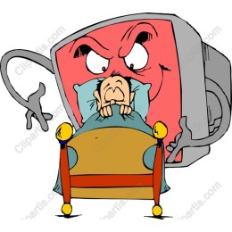 Humorous Frightened Character with Menacing Television