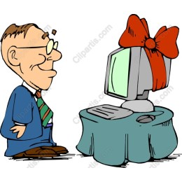 Cheerful Businessman with Gift-Wrapped Computer