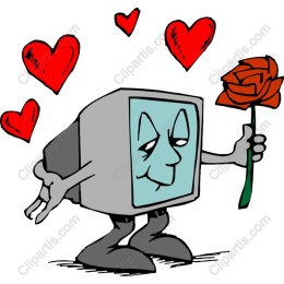 Love Byte - Cute Computer Holding a Rose