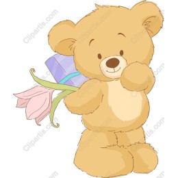 Cute Teddy Bear with Flower and Gift