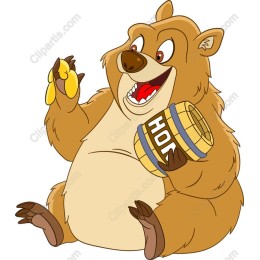 Playful Cartoon Bear with Honey and Banana