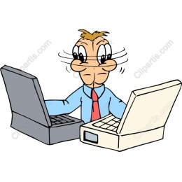 Multitasking Character with Two Laptops