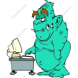 Whimsical Turquoise Troll at Computer