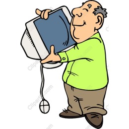Cheerful Elderly Man with Computer